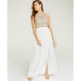 City Studios Juniors Lace Top & Long Wrap Skirt, Beige, Size 11