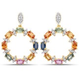 4.12 Carat Genuine Multi Sapphire .925 Sterling Silver Earrings