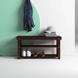 Espresso Brown Wood 2-Shelf Shoe Rack Storage Bench For Entryway or Closet