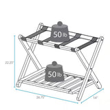 Heavy Duty Solid Wood Luggage Rack with Bottom Storage Shelf in Dark Brown