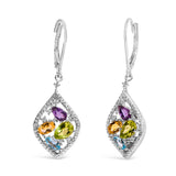 Sterling Silver Diamond Accent Multi Stone Rhombus Drop Earrings