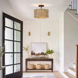 Bohemian 13.6-inch Round Rattan Drum 2-Light Ceiling Light - Semi-Flush Mount