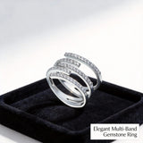 Cubic Zirconia 5 Row Bypass Ring in Silver Plate, Size 5