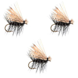 3 Pack Black Elk Hair Caddis Classic Trout Dry Flies Size 12