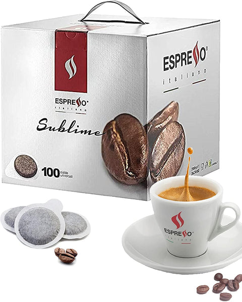 Espresso brand, Coffee, Ground, Compostable, ESE Compatible, Capsules, Pods, Machines SUBLIME E.S.E. Pods, 100 COUNT