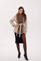 Genuine Polar Fox Fur Virgin Wool Coat in Nude