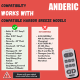 Anderic RRFA0308 Ceiling fan Remote Control for Harbor Breeze Boltz III, Mac III, Reverdy, Flanagan III, and Crestwell Fans - A25-FA0188A