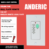 Anderic FAN-55T Wireless Wall Plate Ceiling Fan Remote Control for Fan28R Receiver | 304 MHz | 2AAZPFAN55T- FAN55T