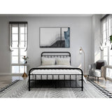 Full size Farmhouse Black Metal Bed Frame with Rounded Headboard Footboard