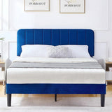 Full size Blue Upholstered Platform Bed Frame with Headboard