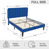 Full size Blue Upholstered Platform Bed Frame with Headboard