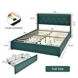 Full Size Green/Gold Linen Headboard 4 Drawer Storage Platform Bed