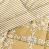 Full/Queen size 3-Piece Yellow White Reversible Floral Striped Comforter Set