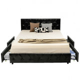 Full Size Black PU Leather Button Tufted Platform Bed with 4 Storage Drawers