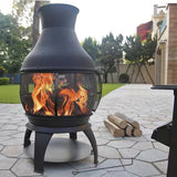 45-inch Black Cast Iron and Steel Outdoor Fire Pit Chimenea