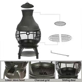 45-inch Black Cast Iron and Steel Outdoor Fire Pit Chimenea