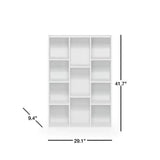 Modern 42-inch High Bookcase with 11-Cube Open Shelves in White Wood Finish