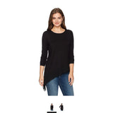 Foxcroft Womens Long Sleeve Asymmetrical Pullover Knit, Black, L