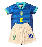 Neymar Jr Blue Brazil Away Jersey Kids Soccer Jersey Set Youth & Toddler Sizes
