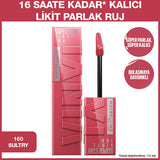 Maybelline New York Super Stay Vinyl Ink Liquid Lipstick - Long Lasting, High Shine, Smudge Resistant - 160 Sultry