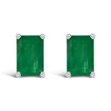 14K White Gold 6x4MM Emerald Shaped Amethyst Solitaire Stud Earrings
