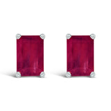 14K White Gold 6x4MM Emerald Shaped Amethyst Solitaire Stud Earrings