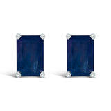 14K White Gold 6x4MM Emerald Shaped Amethyst Solitaire Stud Earrings