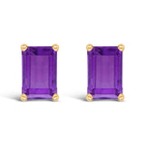 14K White Gold 6x4MM Emerald Shaped Amethyst Solitaire Stud Earrings