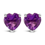 14K White Gold 5MM Heart Cut Purple Amethyst Solitaire Stud Earrings