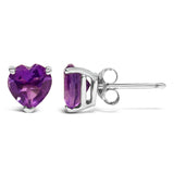 14K White Gold 5MM Heart Cut Purple Amethyst Solitaire Stud Earrings
