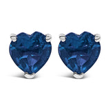 14K White Gold 5MM Heart Cut Purple Amethyst Solitaire Stud Earrings
