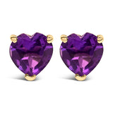 14K White Gold 5MM Heart Cut Purple Amethyst Solitaire Stud Earrings