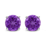 14K White Gold 5X5MM Round Purple Amethyst Solitaire Stud Earrings