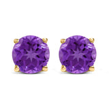 14K White Gold 5X5MM Round Purple Amethyst Solitaire Stud Earrings
