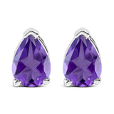 14K White Gold 6x4MM Pear Shaped Purple Amethyst Solitaire Stud Earrings