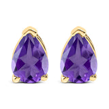 14K White Gold 6x4MM Pear Shaped Purple Amethyst Solitaire Stud Earrings