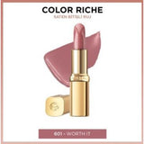 L'Oreal Paris Color Riche Nude Intense Lipstick - 601 Worth It: Moisturizing Satin Finish with Argan Oil for Hydrated, Natural-Looking Lips