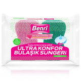 Benri Ultra Konfor Dish Sponge 2-Pack - Ergonomic, Ultra-Strong Fiber Structure for Effective Kitchen Cleaning