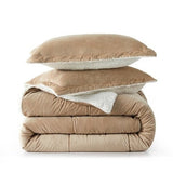 Queen Plush Microfiber Reversible Comforter Set in Gold