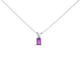 14K White Gold 6x4MM Emerald Cut Purple Amethyst Solitaire Pendant Necklace