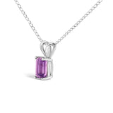 14K White Gold 6x4MM Emerald Cut Purple Amethyst Solitaire Pendant Necklace