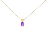 14K White Gold 6x4MM Emerald Cut Purple Amethyst Solitaire Pendant Necklace