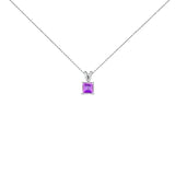 14K White Gold 5x5 MM Square Shaped Purple Amethyst Solitaire Pendant Necklace