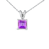 14K White Gold 5x5 MM Square Shaped Purple Amethyst Solitaire Pendant Necklace