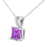 14K White Gold 5x5 MM Square Shaped Purple Amethyst Solitaire Pendant Necklace