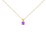 14K White Gold 5x5 MM Square Shaped Purple Amethyst Solitaire Pendant Necklace