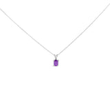 14K White Gold 6x4MM Oval Shaped Purple Amethyst Solitaire Pendant Necklace