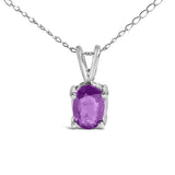 14K White Gold 6x4MM Oval Shaped Purple Amethyst Solitaire Pendant Necklace