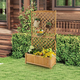 Outdoor Fir Wood Raised Garden Bed Planter Box with 71-inch High Trellis