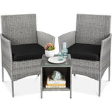 3-Piece Grey PE Wicker Outdoor Patio Furniture Dining Set with Black Cushions